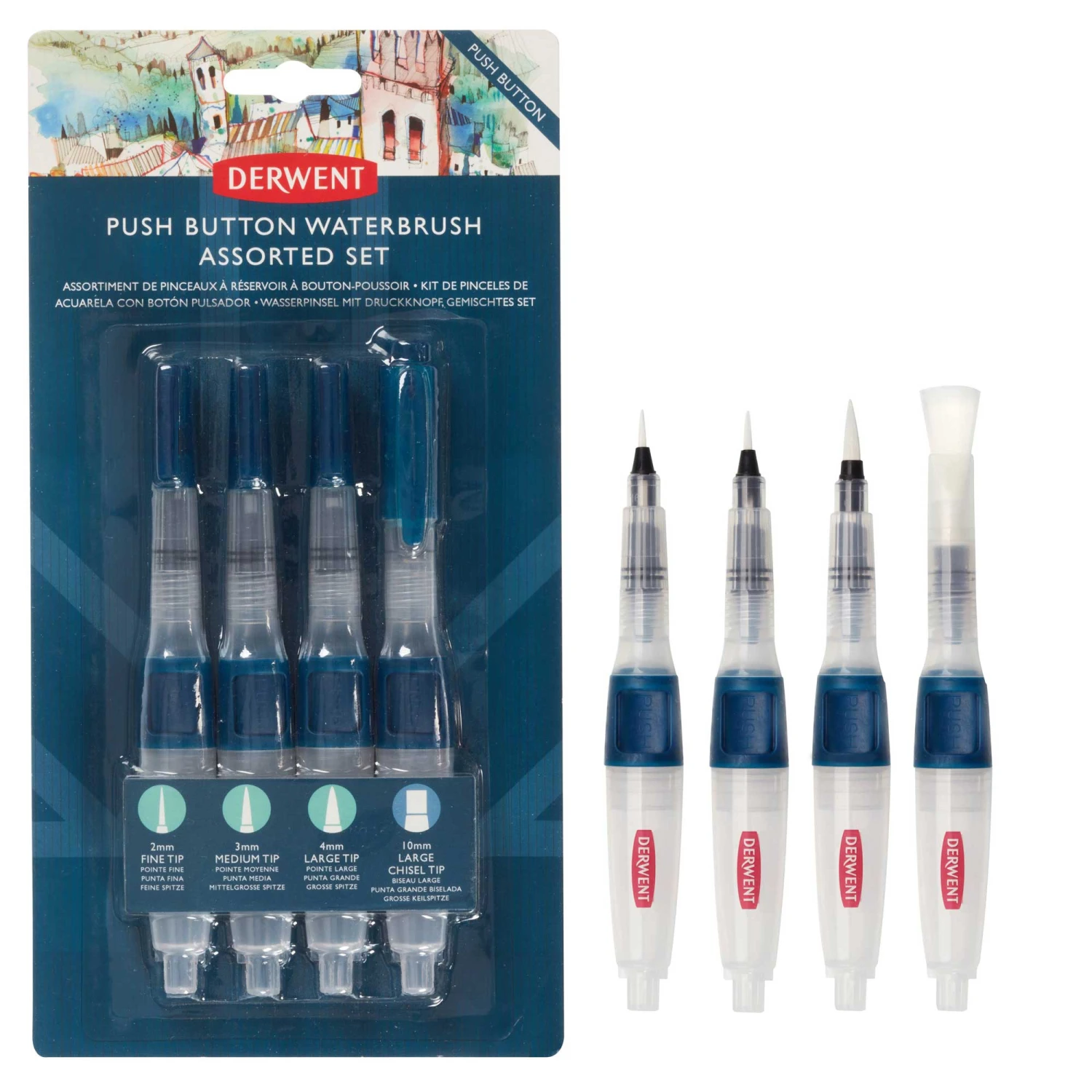 Derwent Push Button Waterbrush Assorted - Set Of 4 4 Derwent Push Button Waterbrush Assorted - Set Of 4 - Image 2