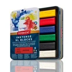 Derwent Inktense XL Blocks Tin Of 6 -Painting Supplies 2306161 Derwent Inktense XL Blocks Tin 6 Hero Open Lid