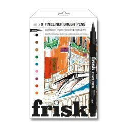 Frisk Coloured Fineliner Brush Pens - Set Of 9 Assorted Colours
