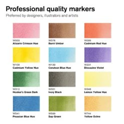 Winsor & Newton Promarker Watercolour Marker - Basic Tones - Set Of 12 -Painting Supplies 884955073926 W N PROMARKER WATERCOLOUR BASIC TONES 12PC 884955073926 SWATCHES