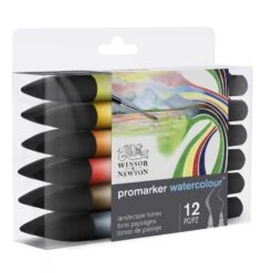 Winsor & Newton Promarker Watercolour Set Of 12 - Landscape Tones -Painting Supplies 884955073940 W NPROMARKERWATERCOLOURLANDSCAPETONESX12SET ANGLE 884955073940.TIF 2d28cdcd 4115 4b6f b4a6 13124bce7d8c