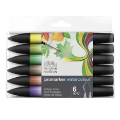 Winsor & Newton Promarker Watercolour Set Of 6 - Foliage Tones -Painting Supplies 884955073995 W NPROMARKERWATERCOLOURFOLIAGETONESX6SET FRONT 884955073995 HighResolution