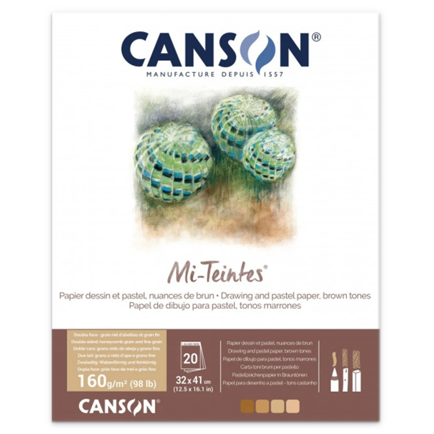 Canson Mi-Teintes Pad - 160gsm (98lb) - 32x41cm - 20 Sheets - BROWN TONES 3 Canson Mi-Teintes Pad - 160gsm (98lb) - 32x41cm - 20 Sheets - BROWN TONES