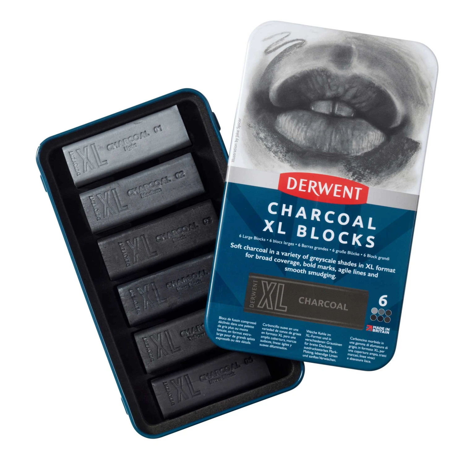 Derwent Charcoal XL Blocks Tin Of 6 3 Derwent Charcoal XL Blocks Tin Of 6