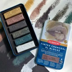 Derwent Tinted Charcoal XL Blocks Tin Of 6 -Painting Supplies Derwent tinted charcoal XLblocks