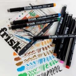 Frisk Coloured Fineliner Brush Pens - Set Of 9 Assorted Colours -Painting Supplies Frisk fineliner brush