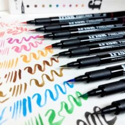 Frisk Coloured Fineliner Brush Pens - Set Of 9 Assorted Colours -Painting Supplies Frisk fineliner brush swatches