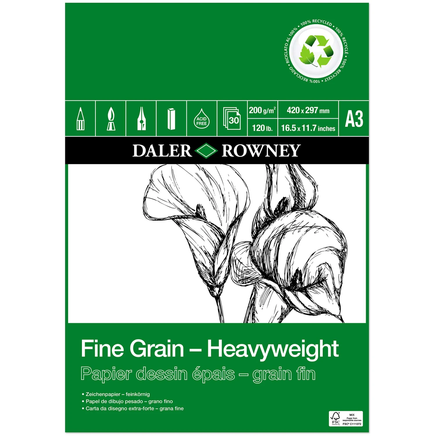 Daler-Rowney ECO Fine Grain Heavyweight Cartridge Pads (GREEN) 5 Daler-Rowney ECO Fine Grain Heavyweight Cartridge Pads (GREEN) - Image 3