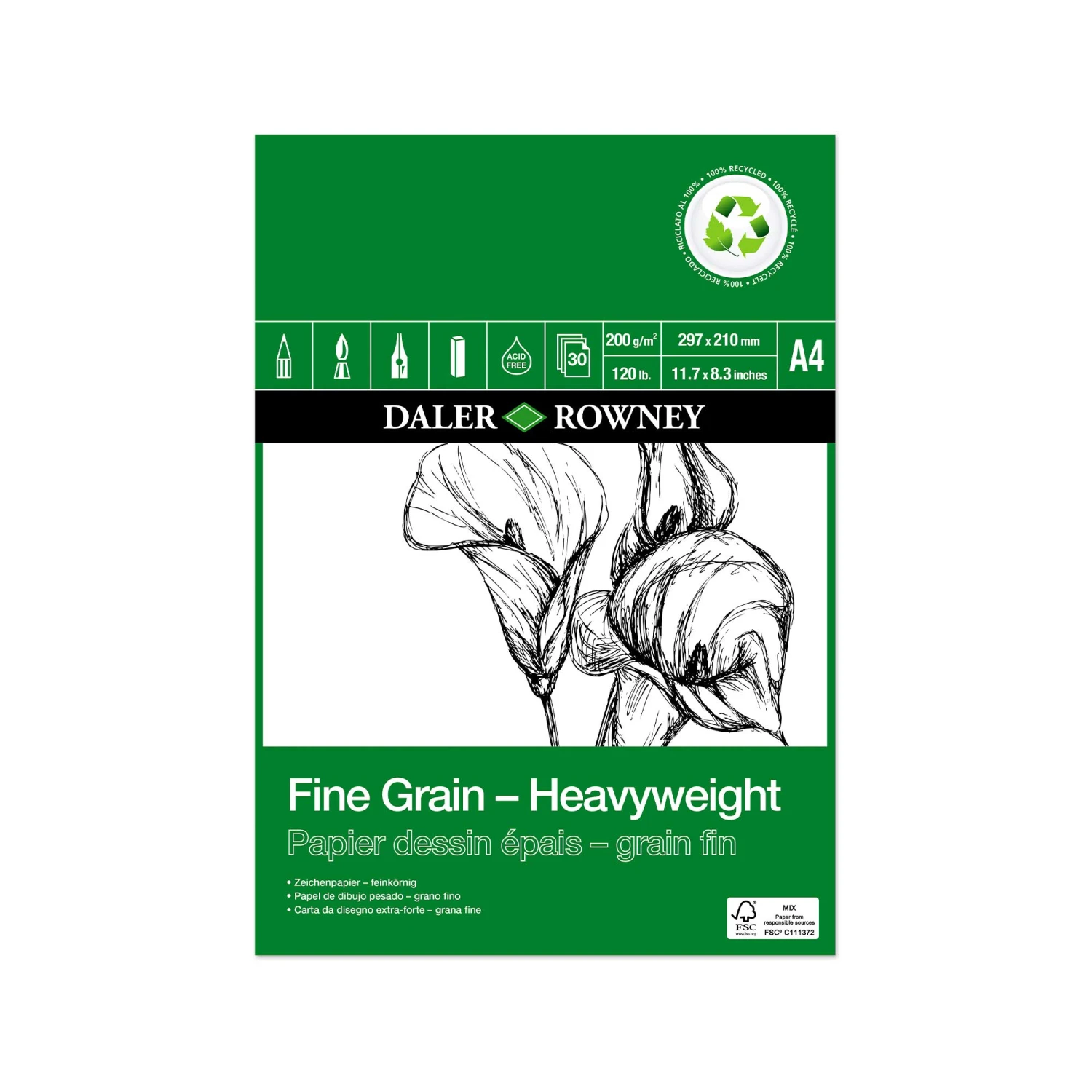 Daler-Rowney ECO Fine Grain Heavyweight Cartridge Pads (GREEN) 4 Daler-Rowney ECO Fine Grain Heavyweight Cartridge Pads (GREEN) - Image 2