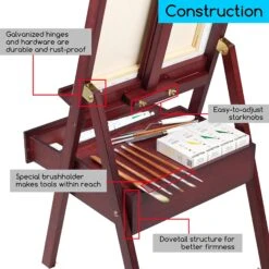 MEEDEN Forward Tilt H Frame Floor Easel With Drawer - Deep Walnut -Painting Supplies MEEDEN TILTED EASEL 2