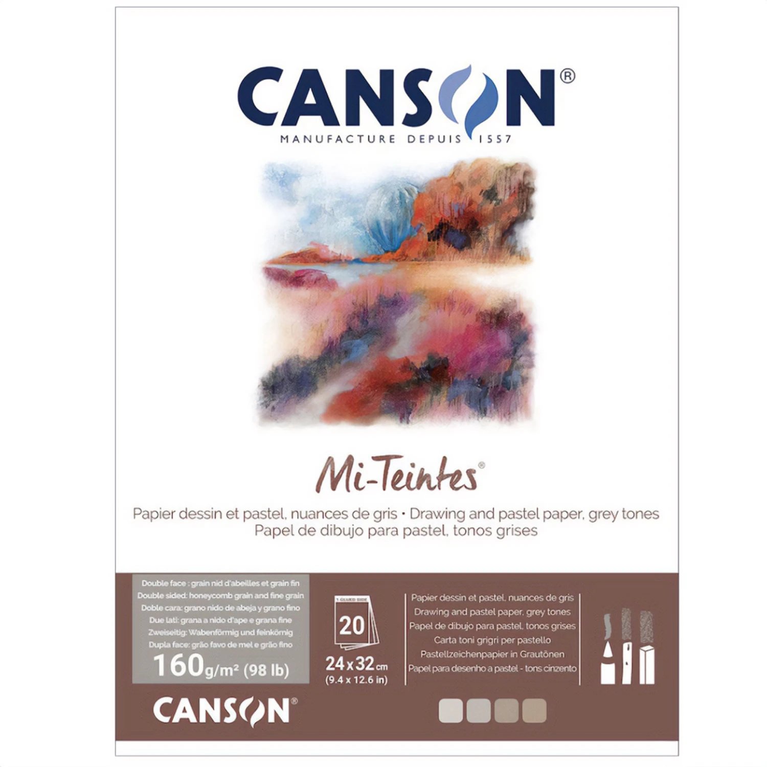 Canson Mi-Teintes Pad - 160gsm (98lb) - 32x41cm - 20 Sheets - GREY TONES 3 Canson Mi-Teintes Pad - 160gsm (98lb) - 32x41cm - 20 Sheets - GREY TONES