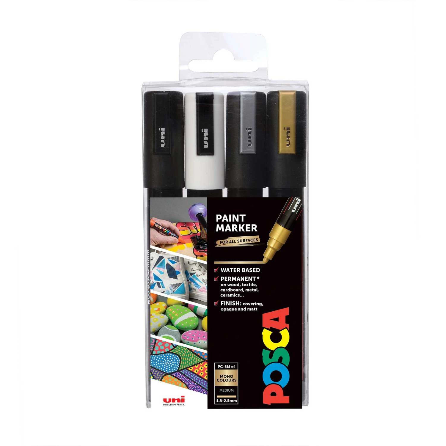 POSCA Markers - 2.5mm - 4 Mono Tones - PC-5M 3 POSCA Markers - 2.5mm - 4 Mono Tones - PC-5M