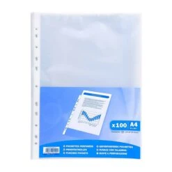 Exacompta Bag Of 100 Plastic Transparent Punched Pockets/Sleeves (A4 / 38 Microns)