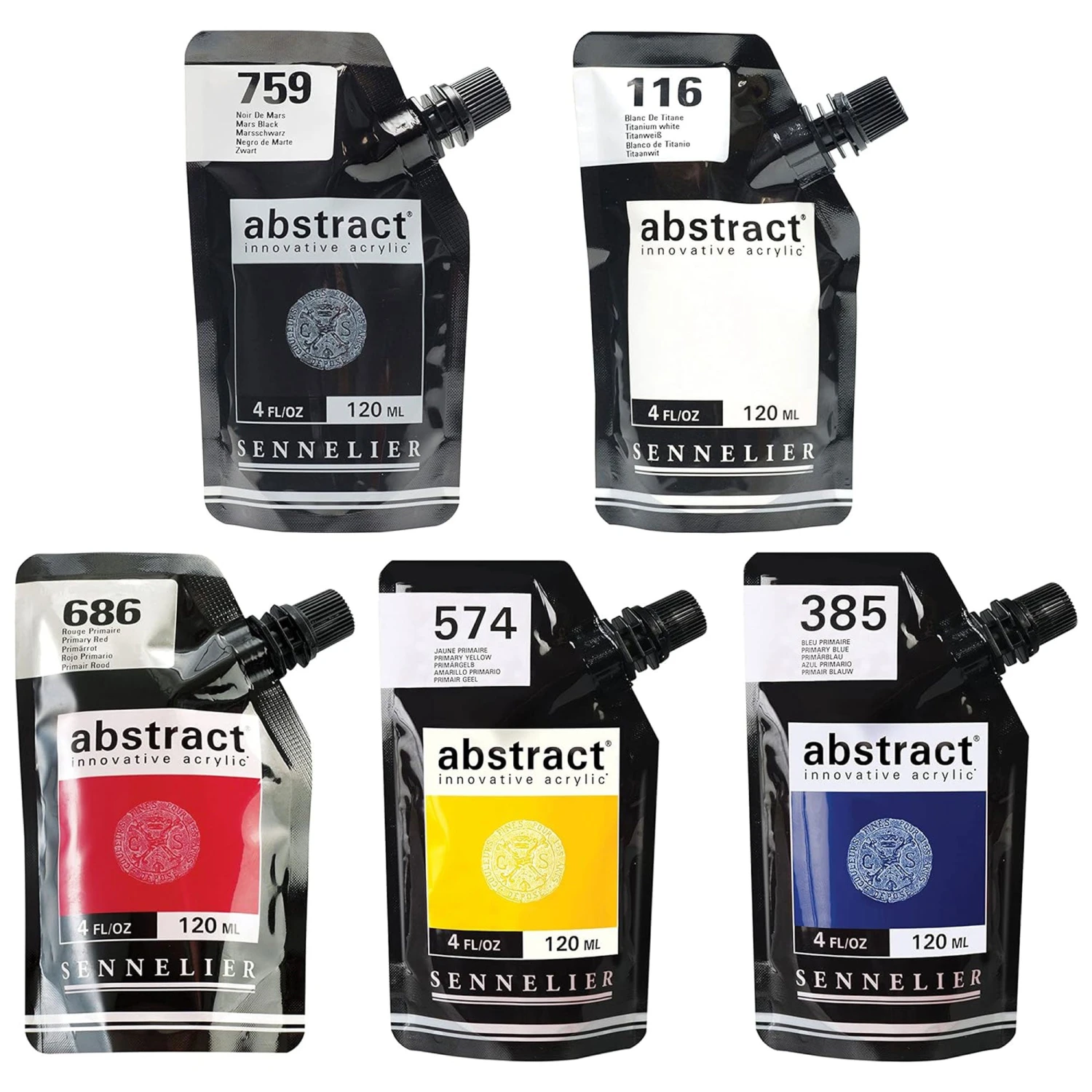 Sennelier Abstract Acrylic Paint Pouches - 5 X 120ml - Primary Set 5 Sennelier Abstract Acrylic Paint Pouches - 5 X 120ml - Primary Set - Image 3