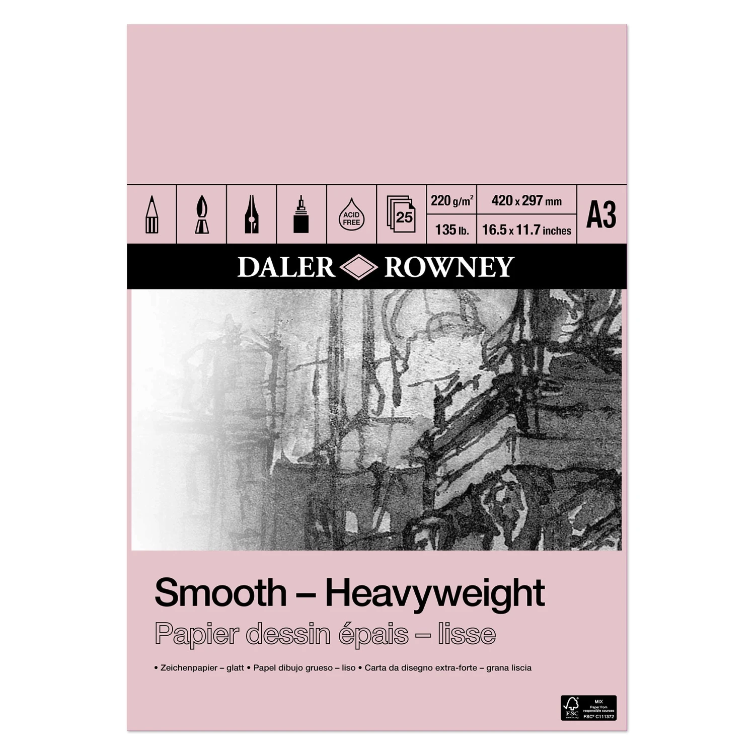 Daler-Rowney Heavyweight Cartridge Pad - 220gsm 4 Daler-Rowney Heavyweight Cartridge Pad - 220gsm - Image 2