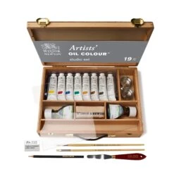 W&N Artists Oil Tube Bamboo Travel Box -Painting Supplies WN AOC STUDIO SET OPEN DHI 094376998429