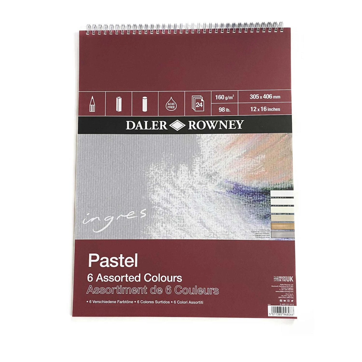 Daler-Rowney Ingres Spiral Pastel Pads - 6 Assorted Colours 3 Daler-Rowney Ingres Spiral Pastel Pads - 6 Assorted Colours