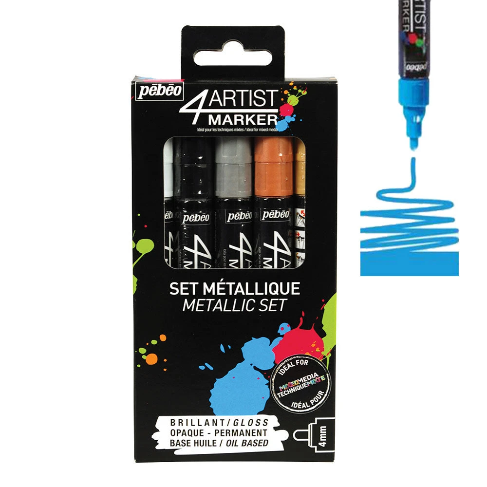 Pebeo 4Artist Set Of 5 Assorted METALLIC Colours (4mm) 3 Pebeo 4Artist Set Of 5 Assorted METALLIC Colours (4mm)