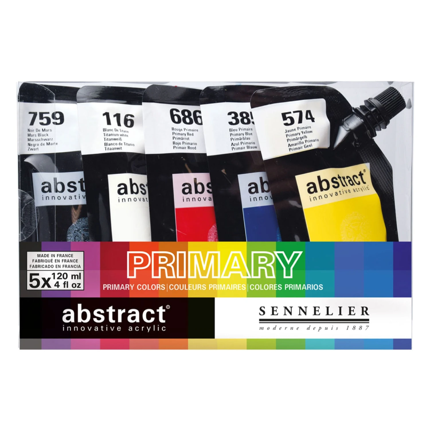 Sennelier Abstract Acrylic Paint Pouches - 5 X 120ml - Primary Set 3 Sennelier Abstract Acrylic Paint Pouches - 5 X 120ml - Primary Set
